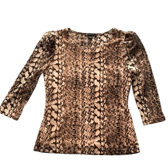 INC Snakeskin Animal Print Mesh Blouse. 3/4 sleeve  stretchy pullover​ top 12P - Picture 2 of 9